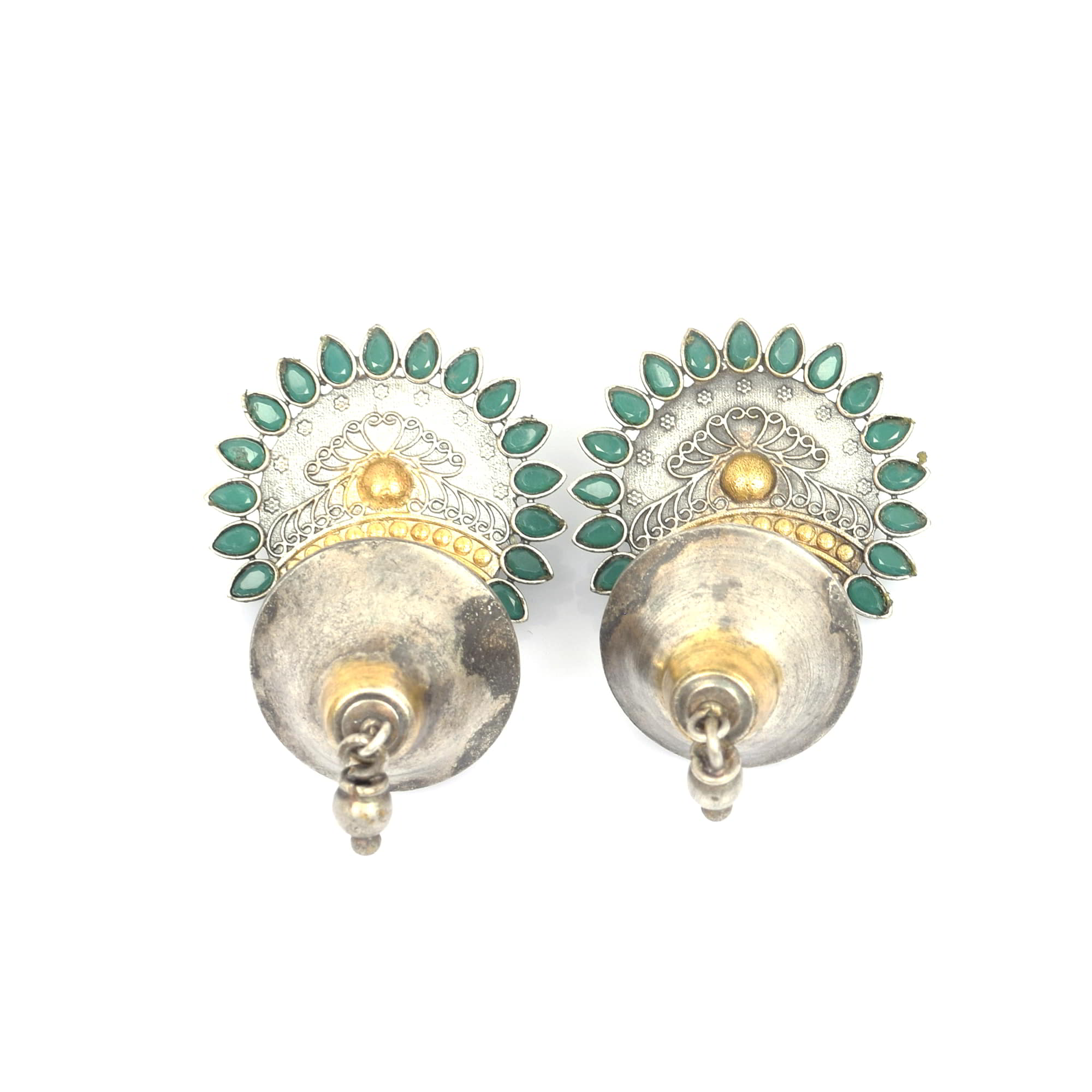 Indian Traditional Green Imitation Brass Oxidized Dual Tone Handcrafted Statement Earring