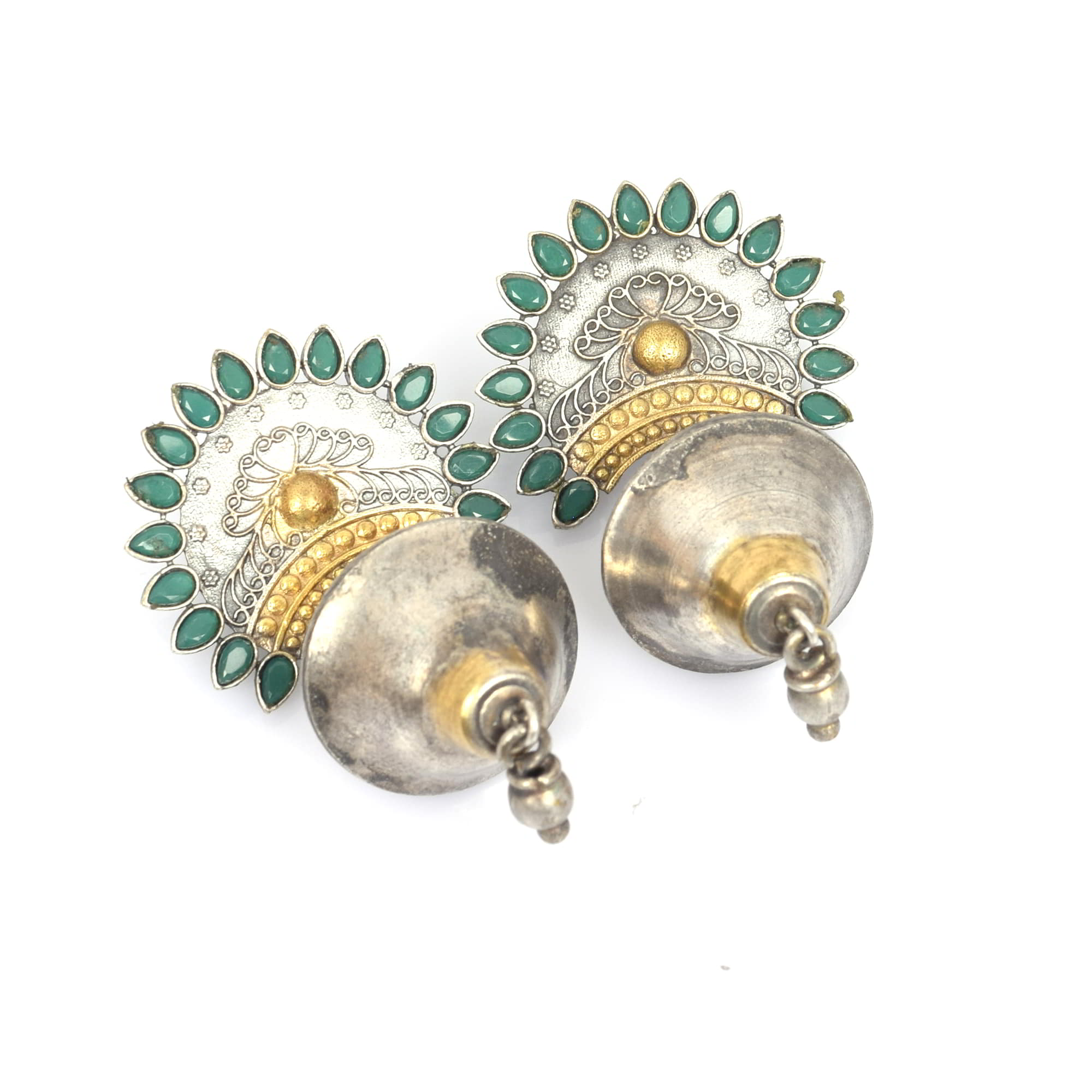 Indian Traditional Green Imitation Brass Oxidized Dual Tone Handcrafted Statement Earring