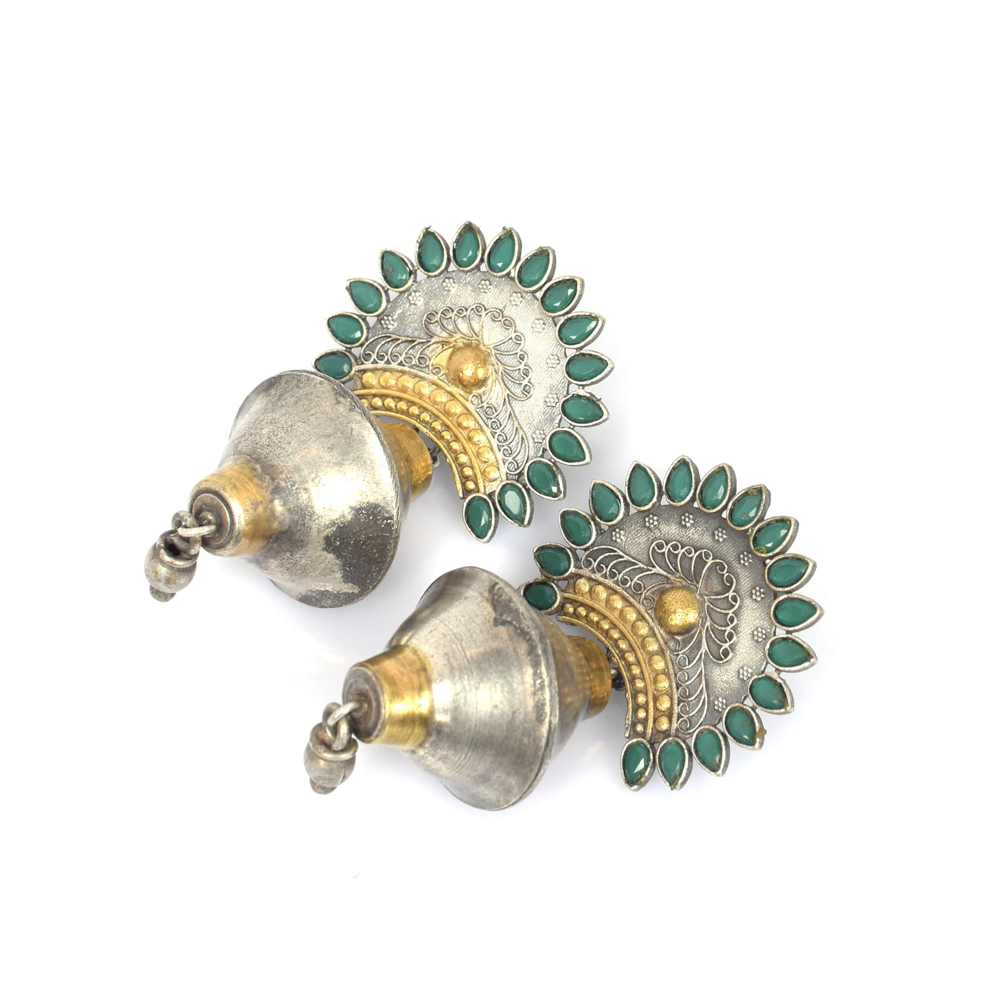 Indian Traditional Green Imitation Brass Oxidized Dual Tone Handcrafted Statement Earring