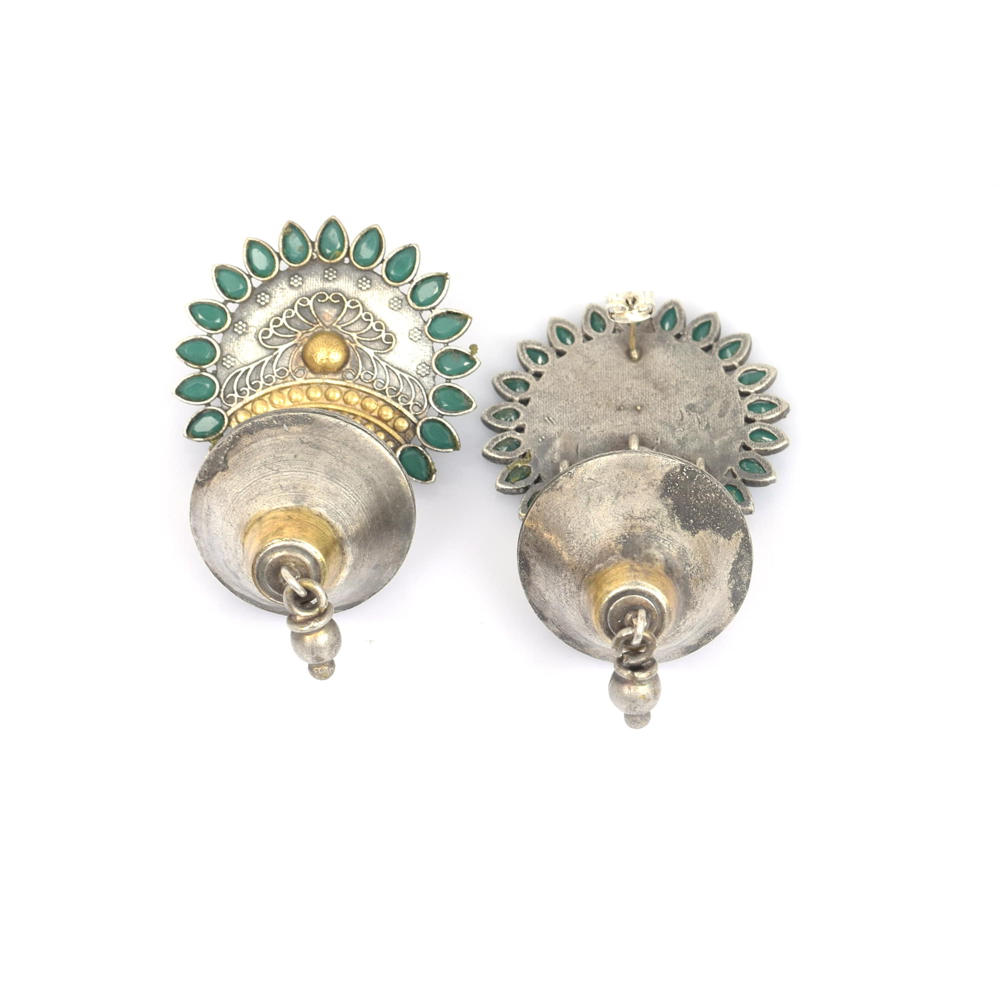 Indian Traditional Green Imitation Brass Oxidized Dual Tone Handcrafted Statement Earring