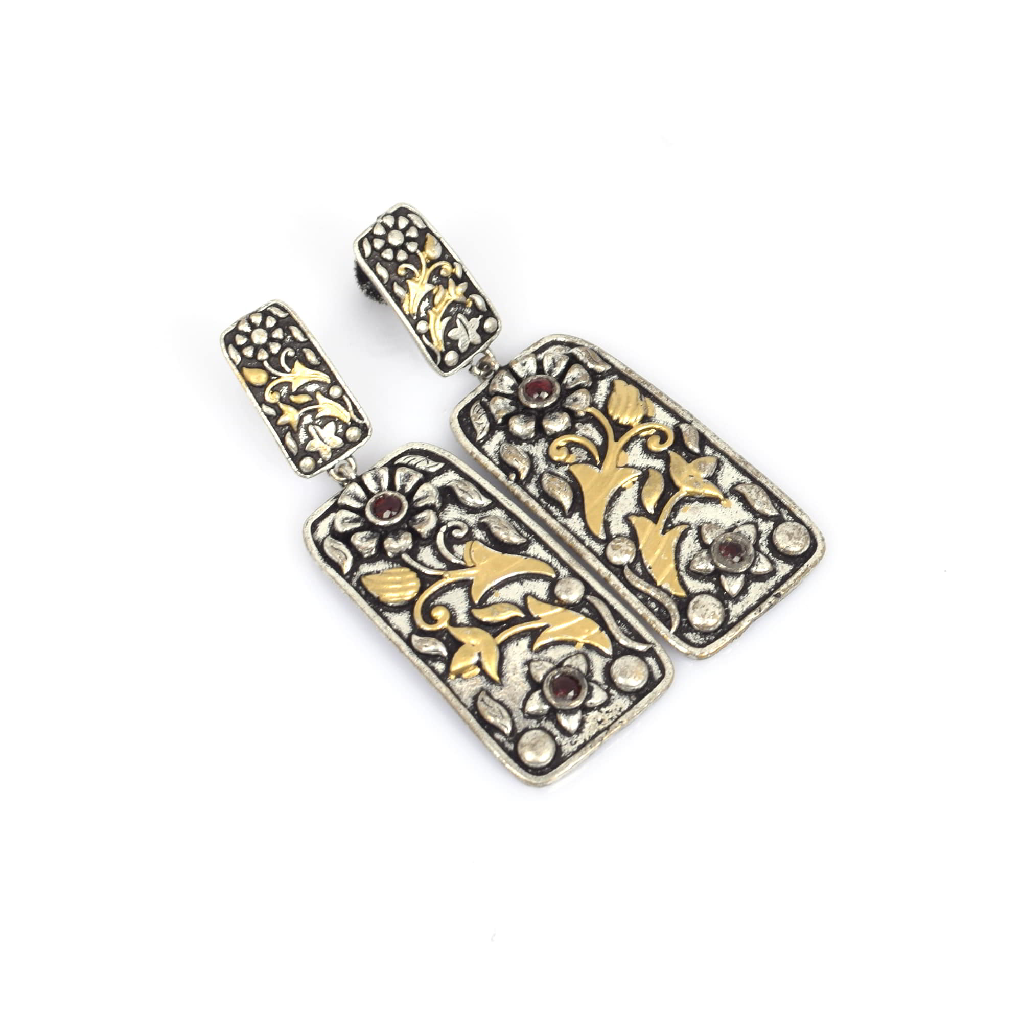 Pink Imitation Flower Textured Brass Oxidized Two Tone Handcrafted Wedding Dangle Earring