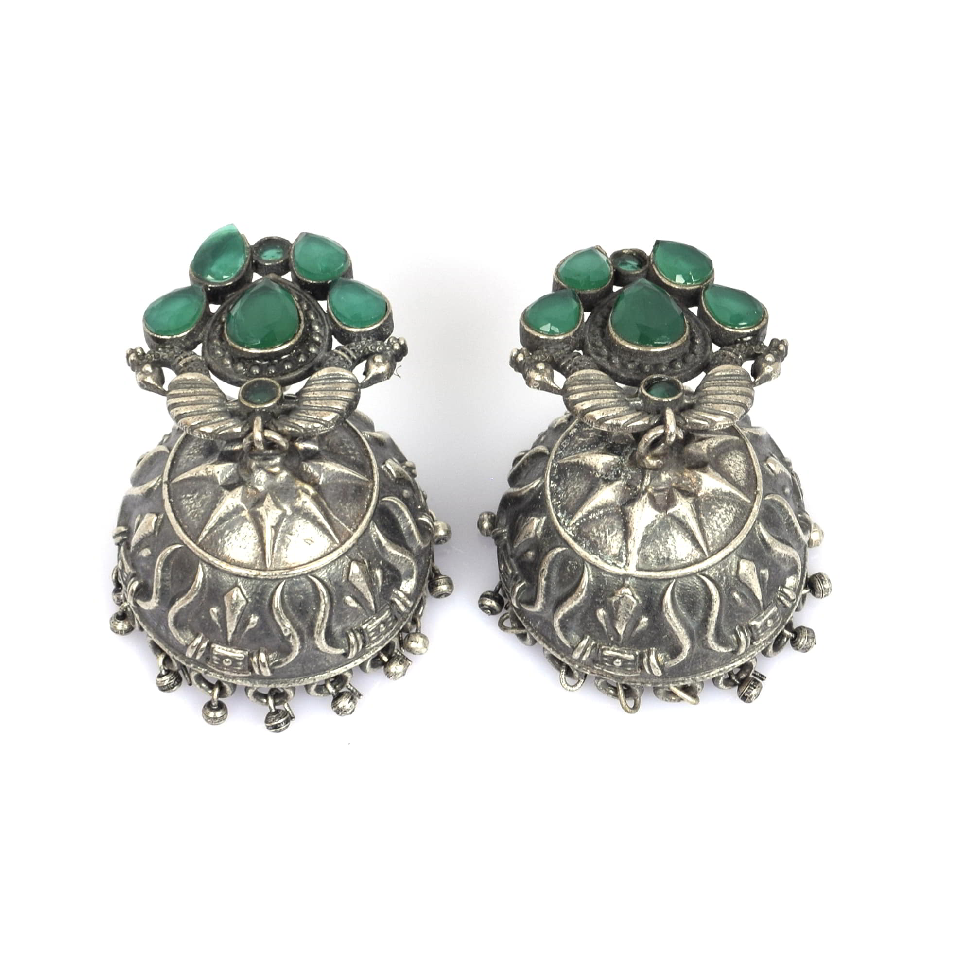 Traditional Green Imitation Brass Oxidized Antique Jhumka Earring