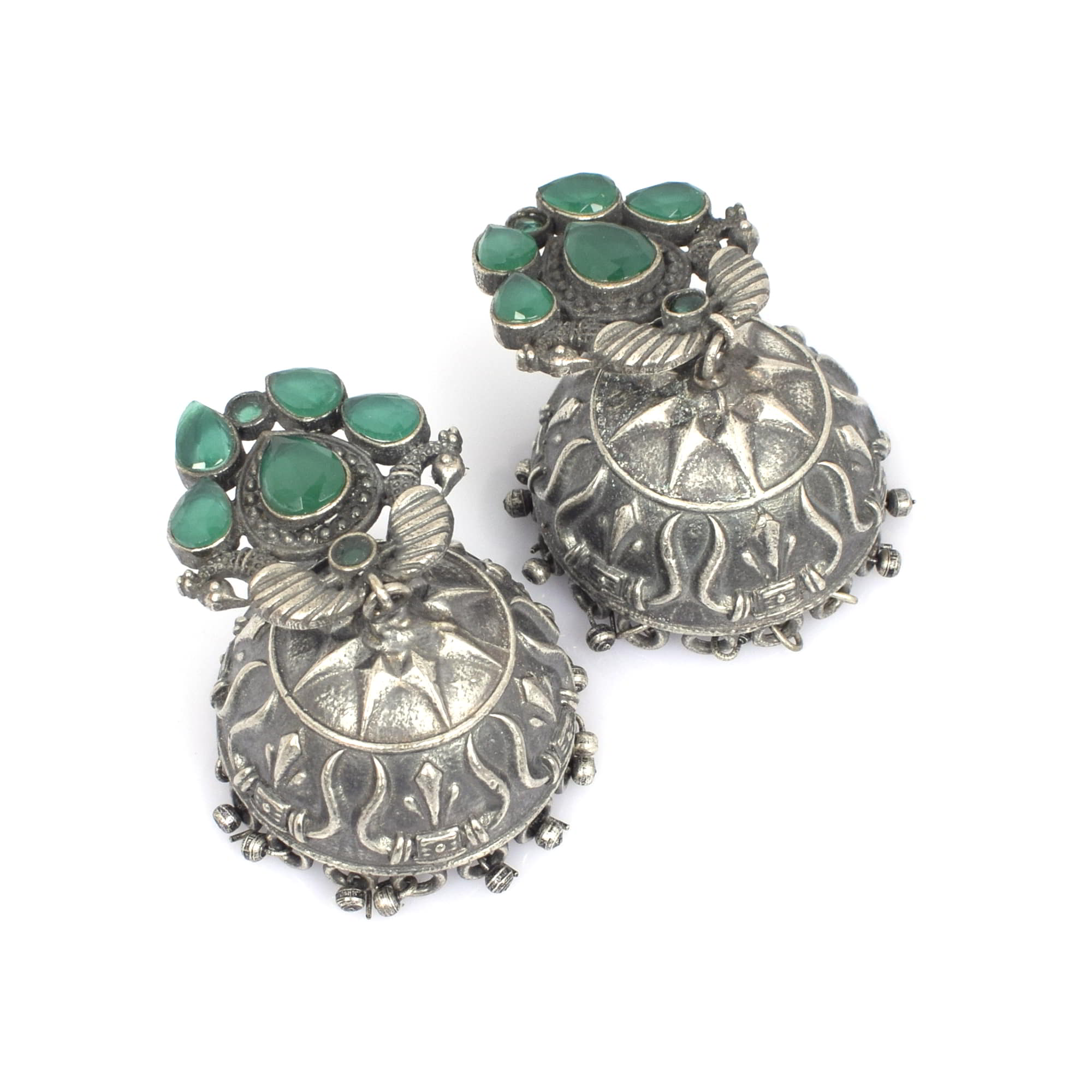 Traditional Green Imitation Brass Oxidized Antique Jhumka Earring