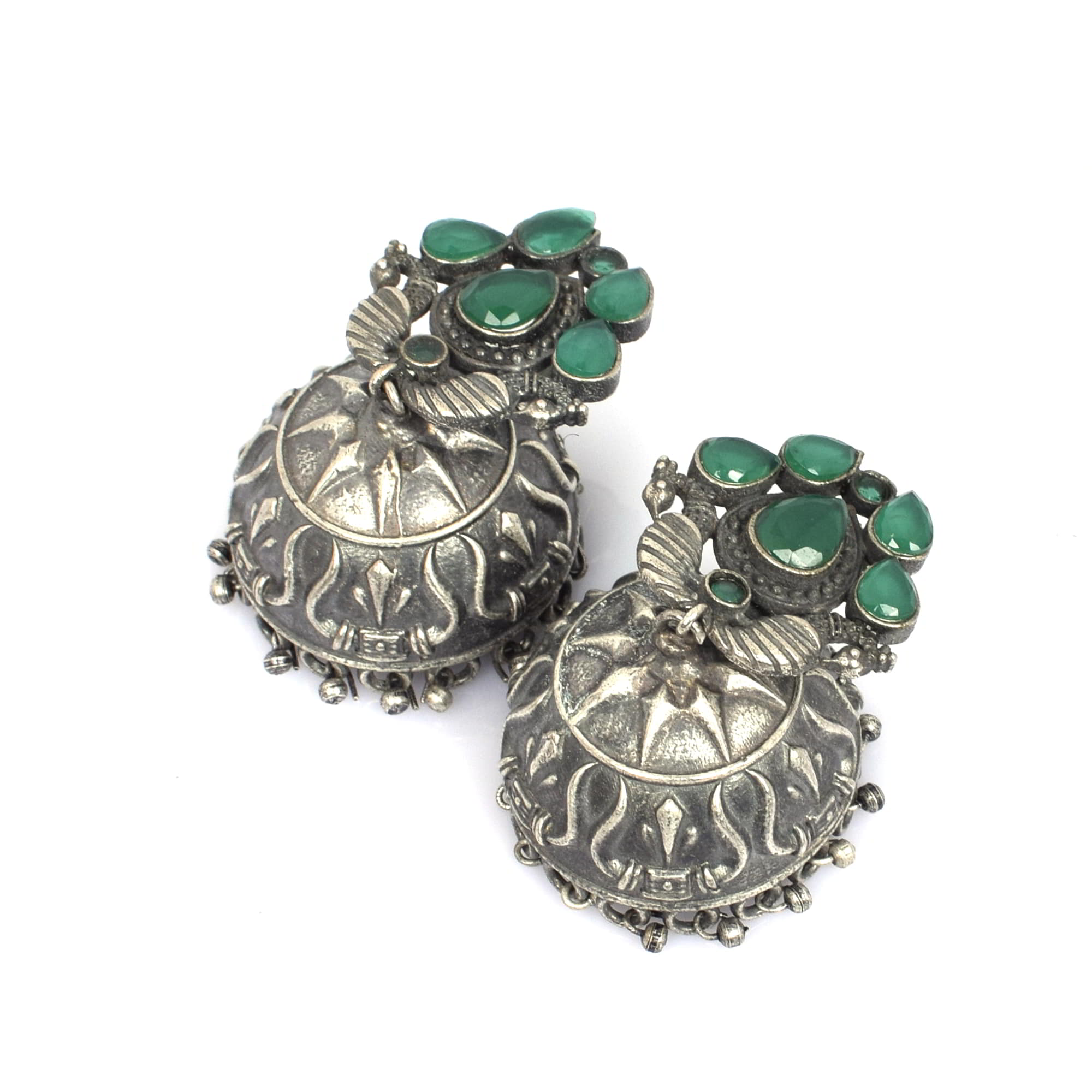 Traditional Green Imitation Brass Oxidized Antique Jhumka Earring
