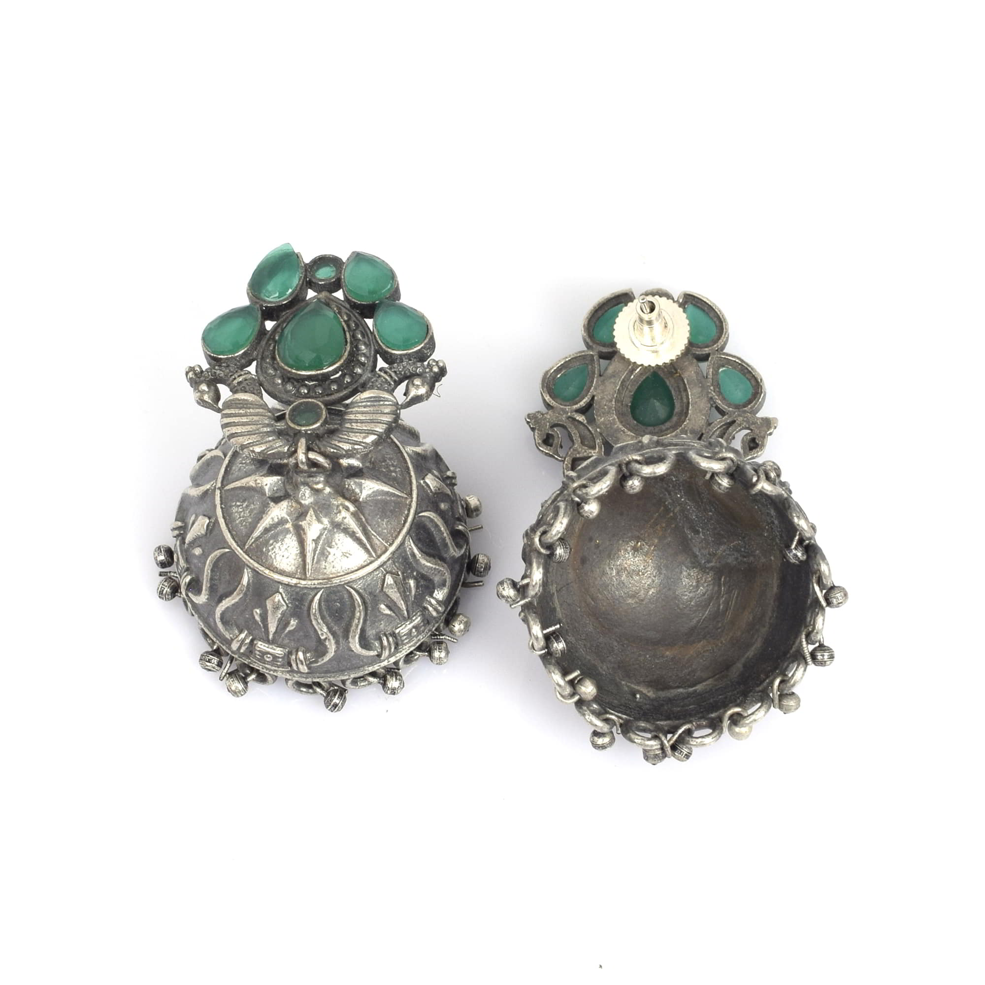 Traditional Green Imitation Brass Oxidized Antique Jhumka Earring