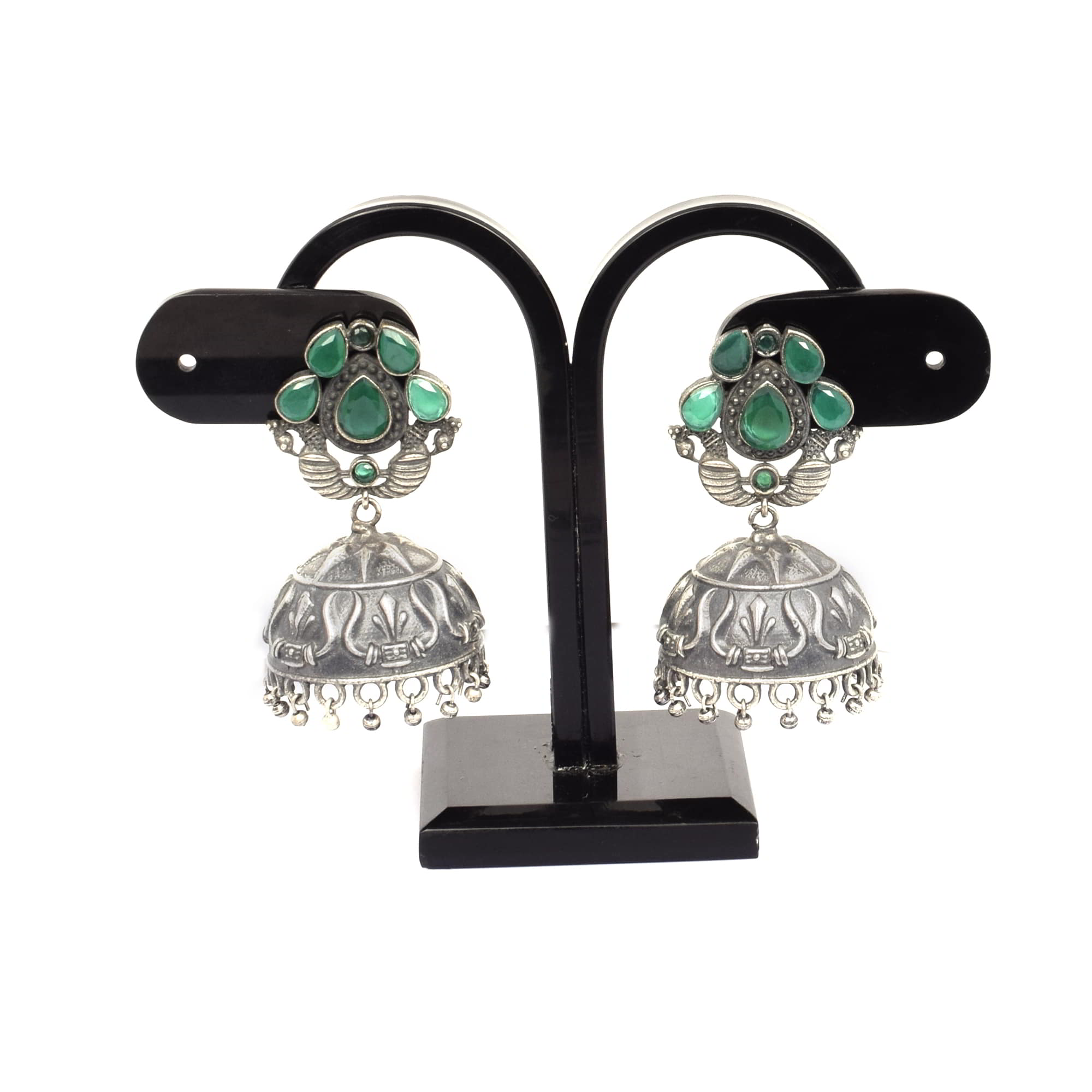 Traditional Green Imitation Brass Oxidized Antique Jhumka Earring