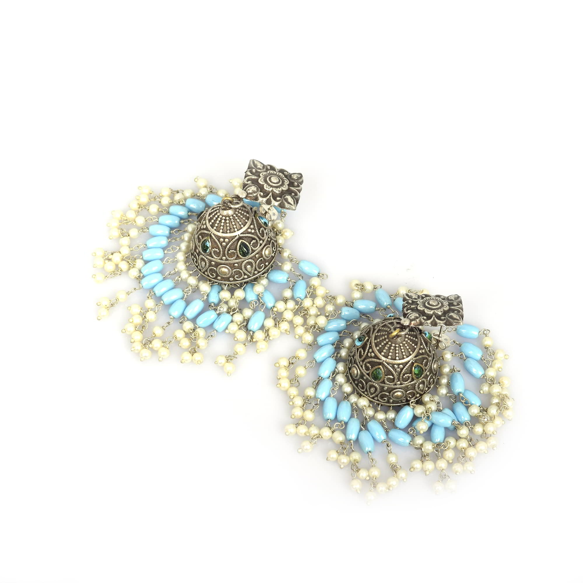 Traditional Handcrafted Pearl Beads with Kundan Brass Oxidized Long Jhumka Earring