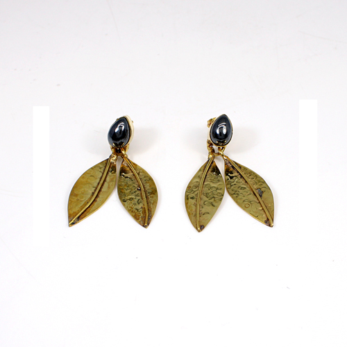 Hematite Gemstone Brass Gold Plated Earring