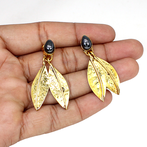 Hematite Gemstone Brass Gold Plated Earring