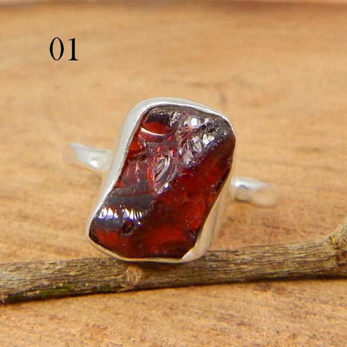 Hot Selling Natural Rough Garnet Gemstone Ring Metaphysical Gemstone Ring Solid 925 Sterling Silver Ring Healing Ring