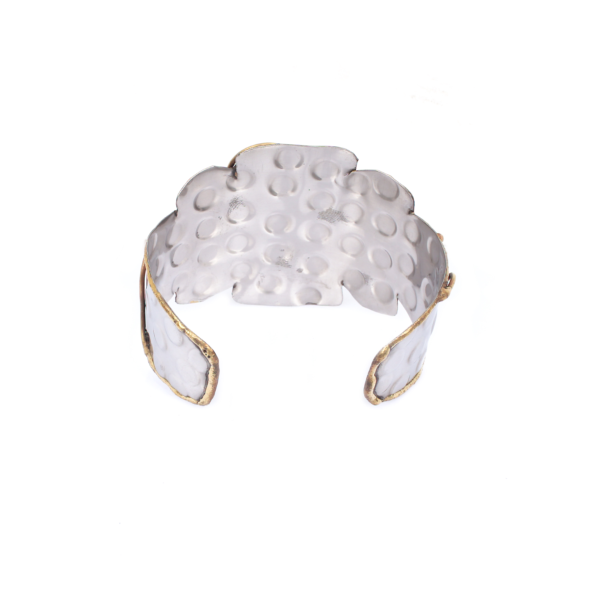 Synthetic Turquoise Swirls Brass Hammered Cuff Bracelet