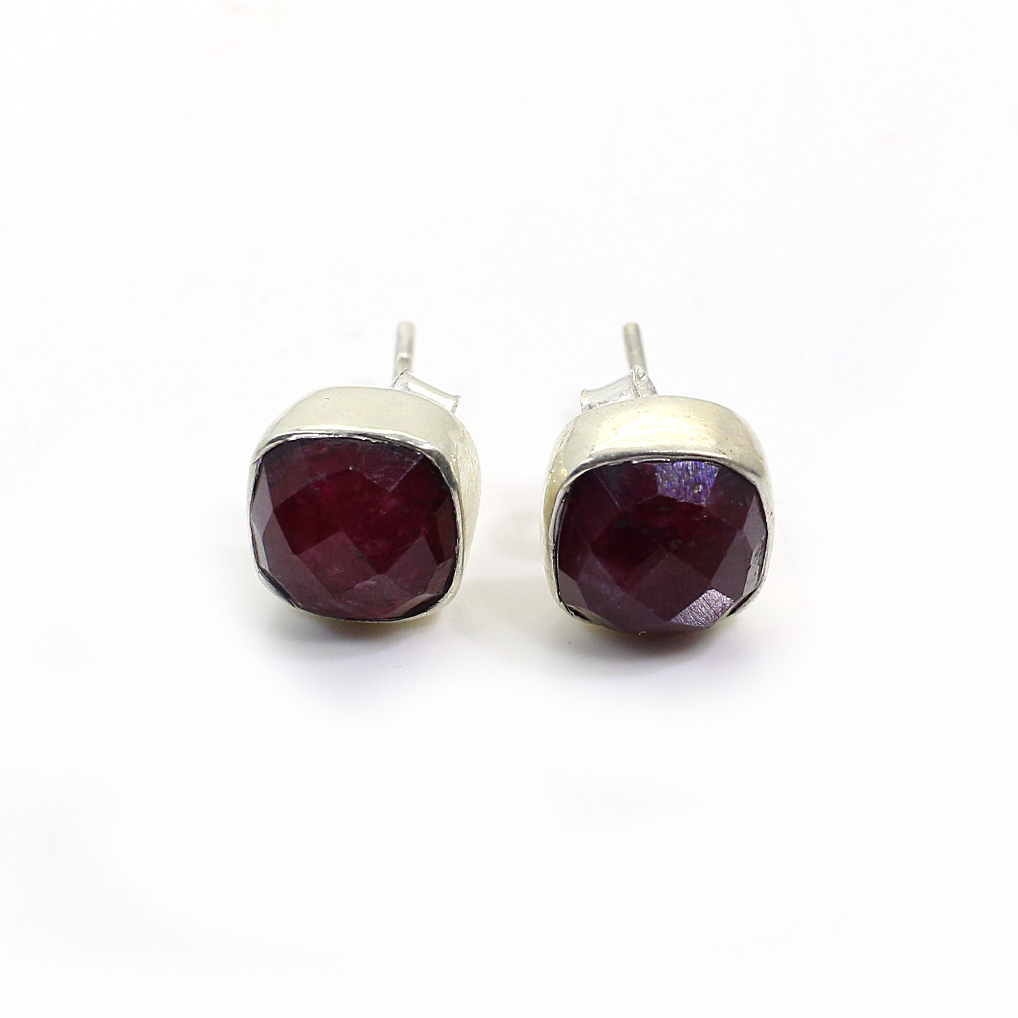 Indian Ruby 925 Sterling Silver Stud Earrings
