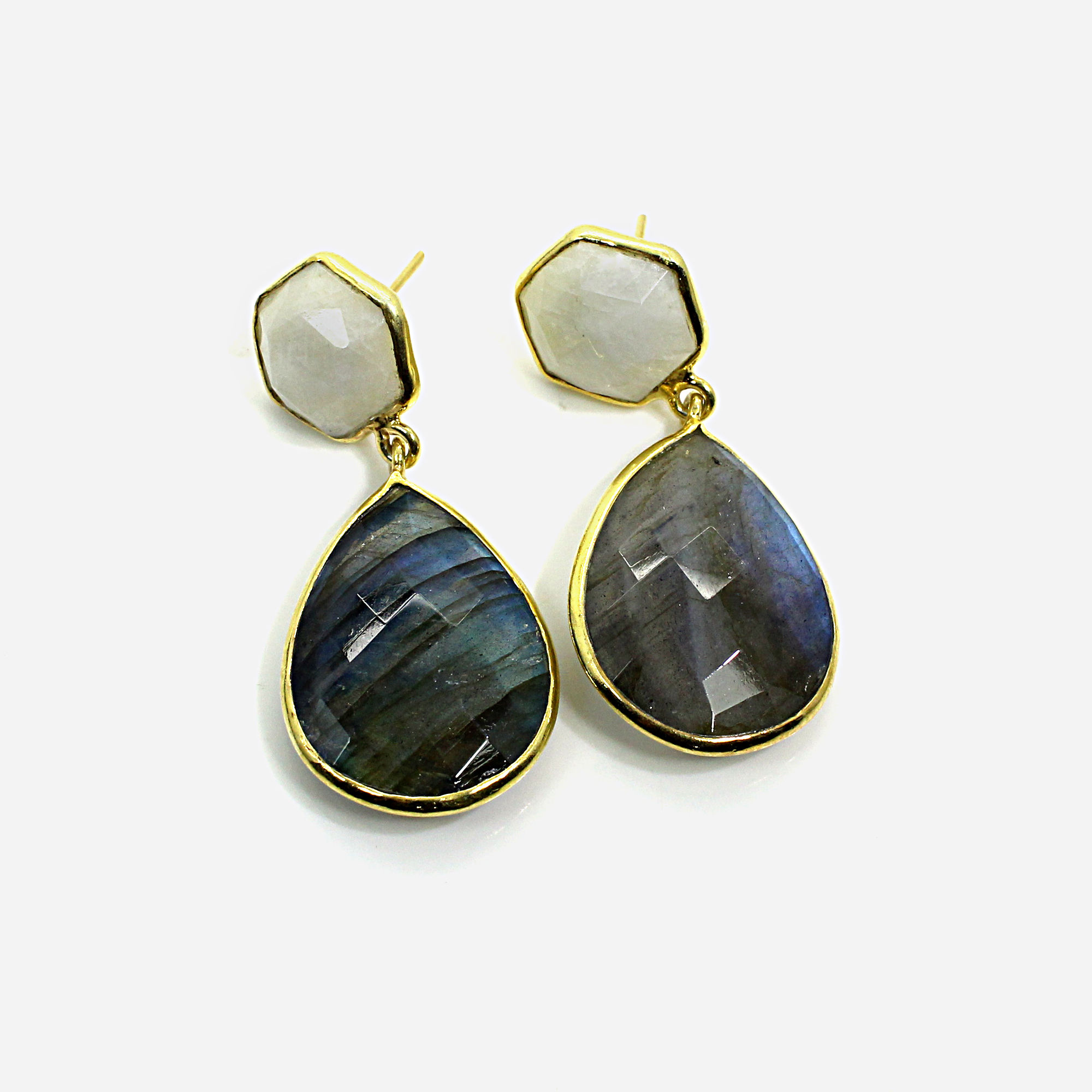 Labradorite amp Rainbow Moonstone Sterling Silver Gold Plated Stud Earrings