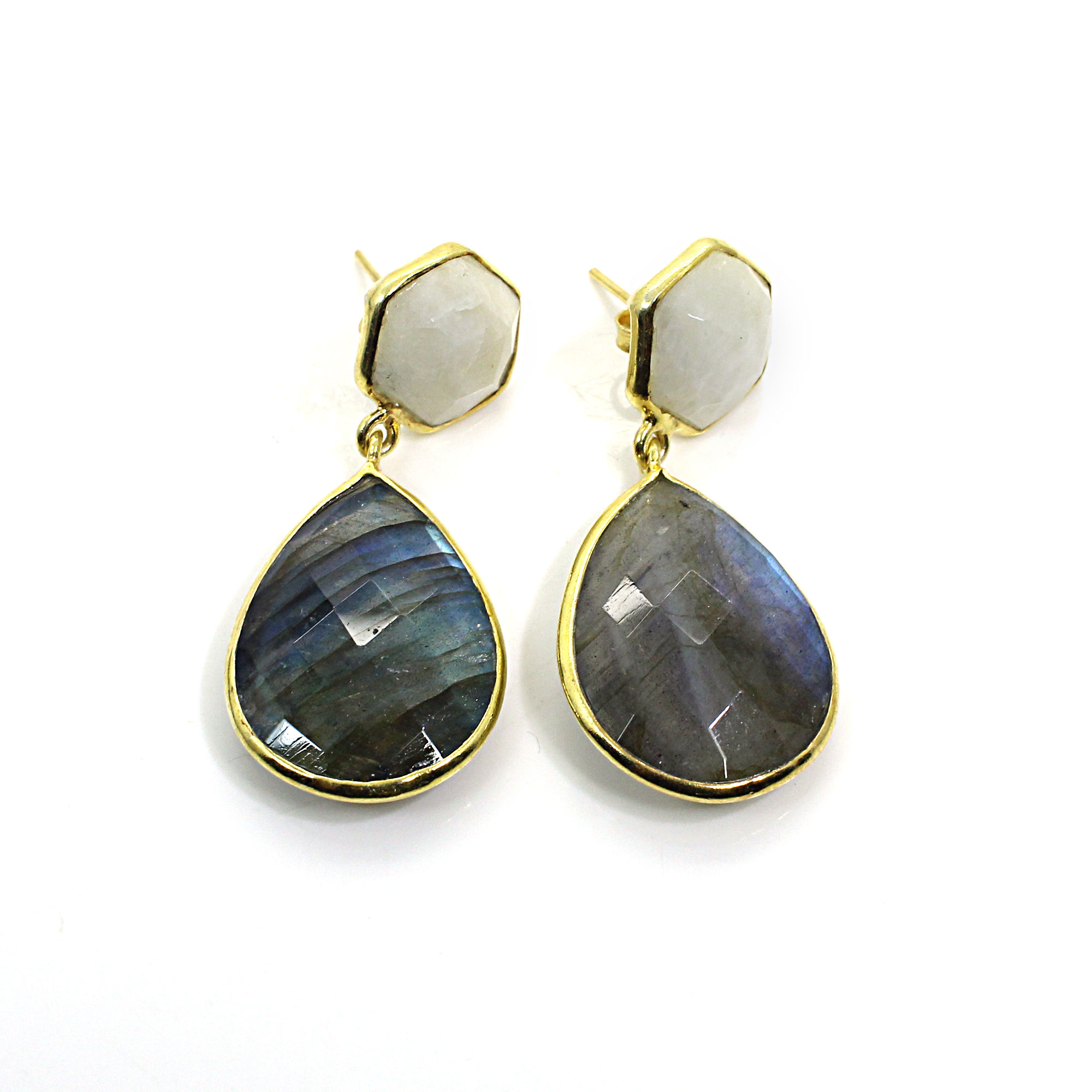 Labradorite amp Rainbow Moonstone Sterling Silver Gold Plated Stud Earrings