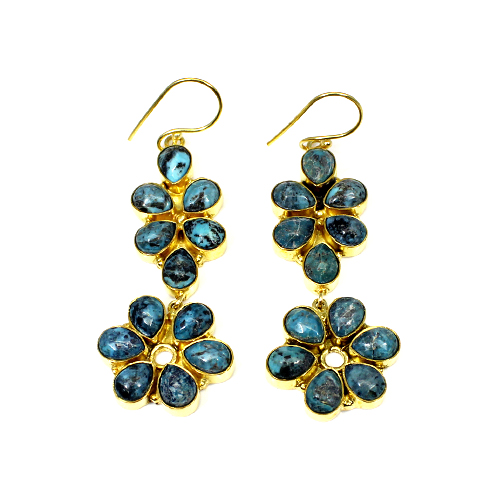 Latest Collection Natural Chrysocolla Gemstone Earring Vermeil Hanging Dangling Women Cluster Drop Earring Women Boho Earring
