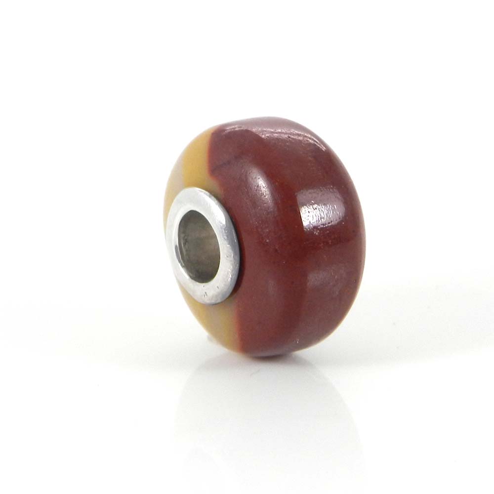 Mookaite jasper big hole gemstone silver core beads for bracelet making