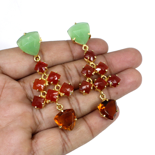 Multi Gemstone Brass Gold Plated Earring