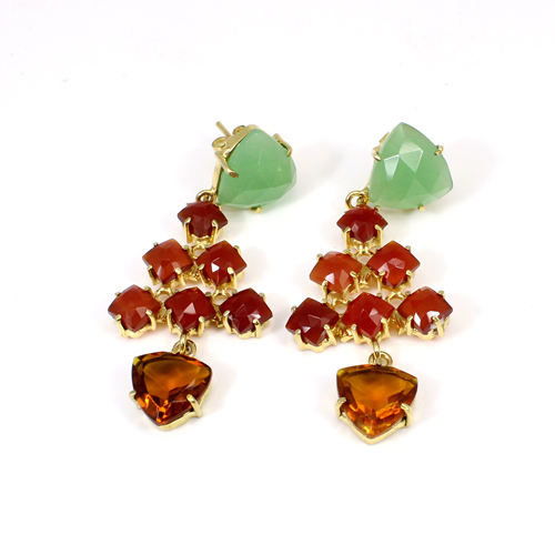 Multi Gemstone Brass Gold Plated Earring