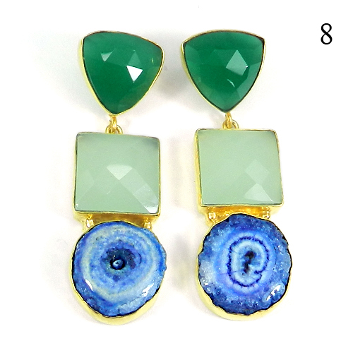 Multi Gemstone Handcrafted Gold Plated Bezel Set Long Stud Earring