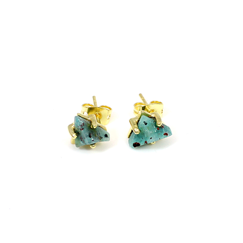 Natural African Turquoise Gemstone Brass Gold Plated Stud