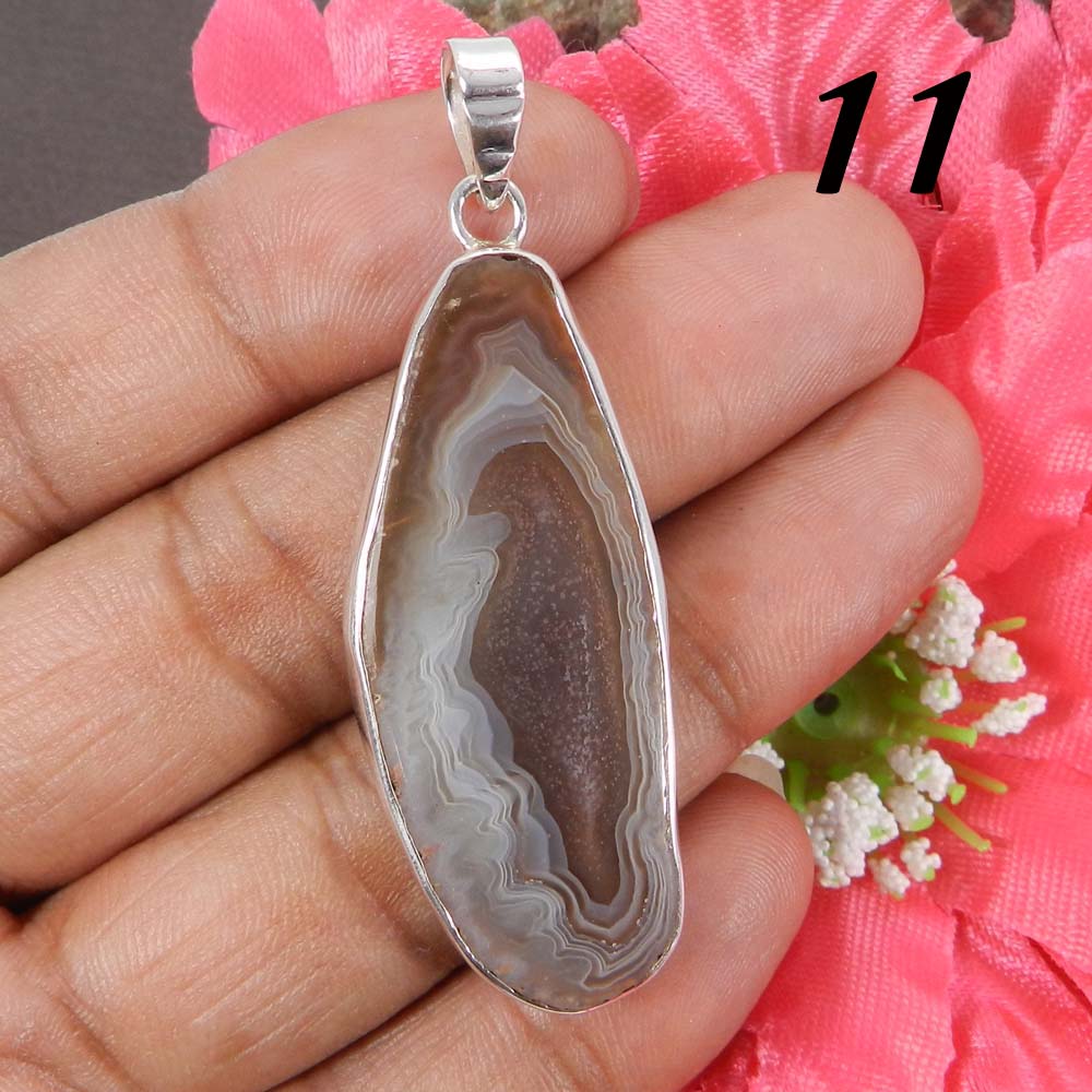 Natural Agate Slice 925 Sterling Silver Designer Bezel Set Pendant