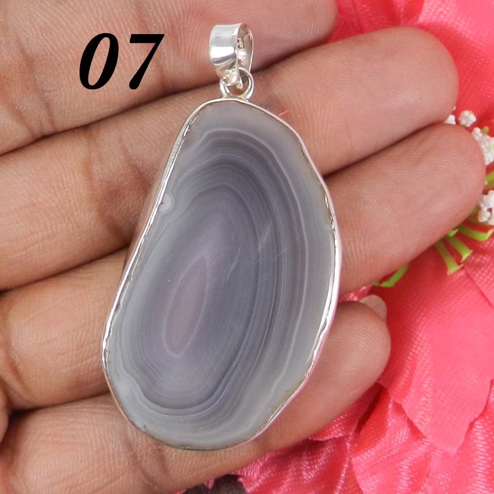 Natural Agate Slice 925 Sterling Silver Designer Bezel Set Pendant