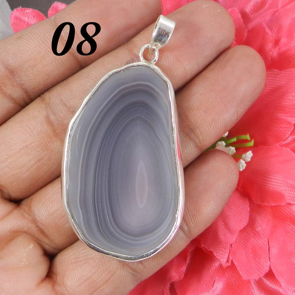 Natural Agate Slice 925 Sterling Silver Designer Bezel Set Pendant