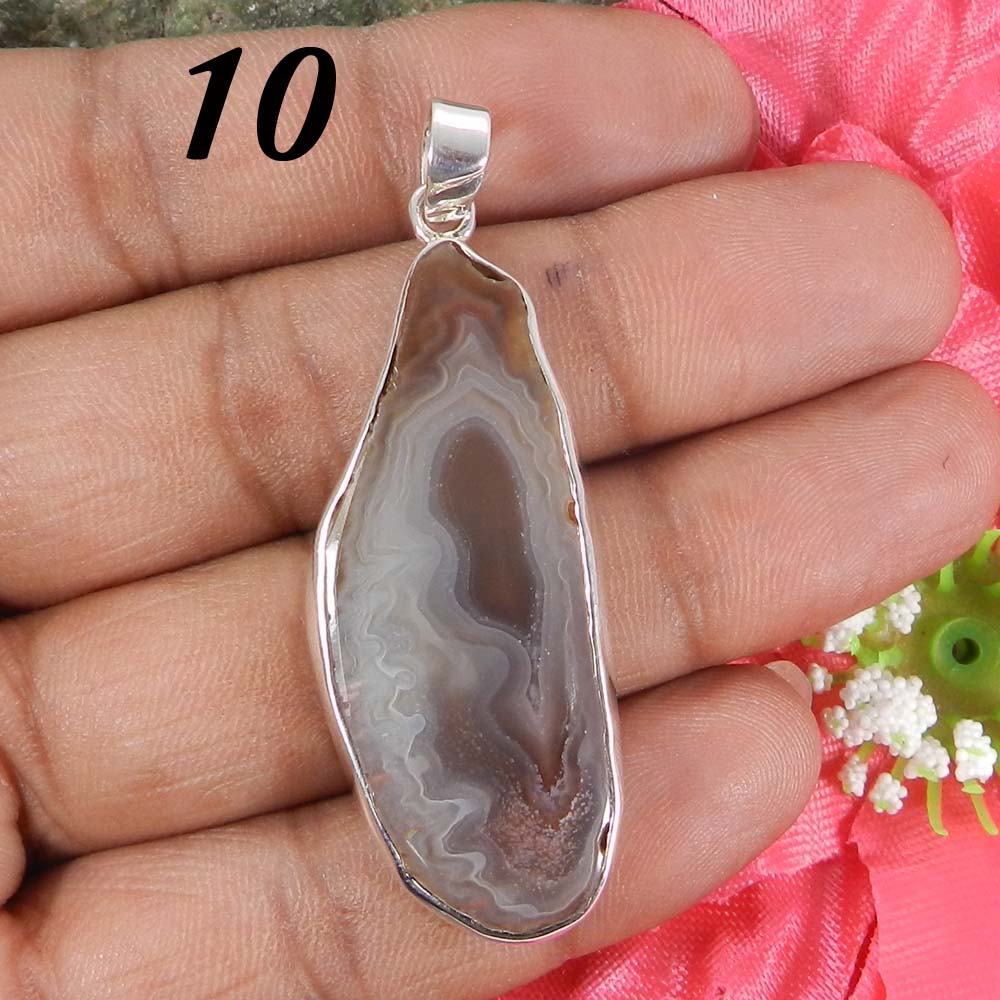 Natural Agate Slice 925 Sterling Silver Designer Bezel Set Pendant