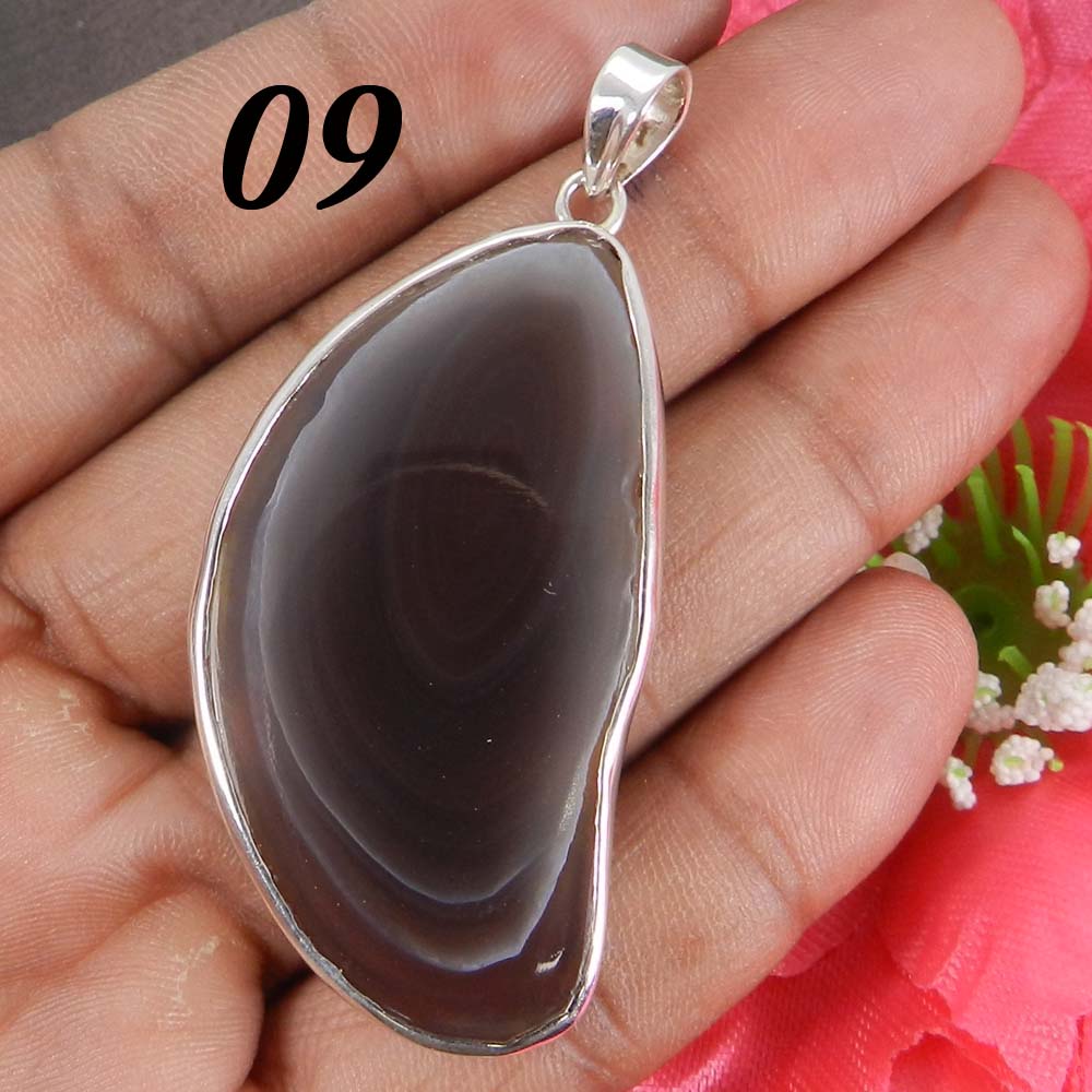 Natural Agate Slice 925 Sterling Silver Designer Bezel Set Pendant