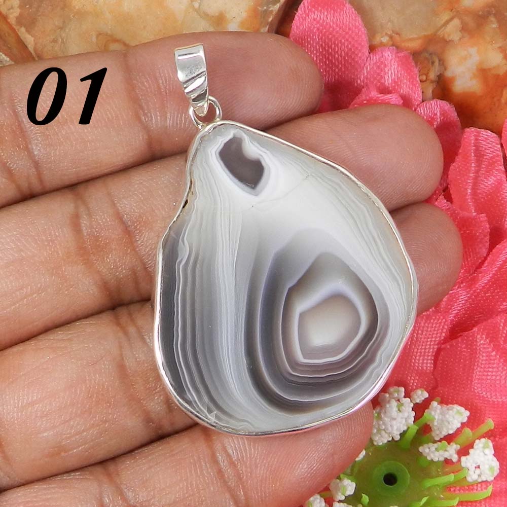 Natural Agate Slice 925 Sterling Silver Designer Bezel Set Pendant
