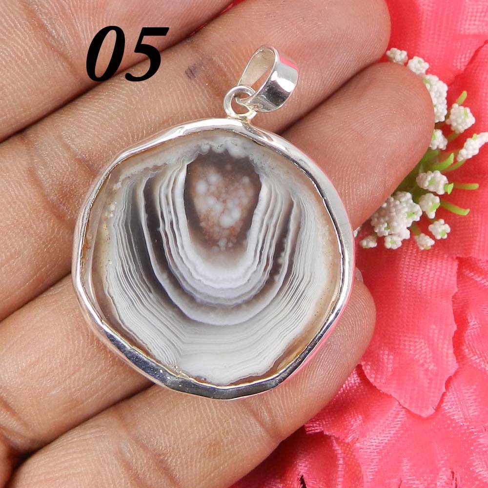 Natural Agate Slice 925 Sterling Silver Designer Bezel Set Pendant
