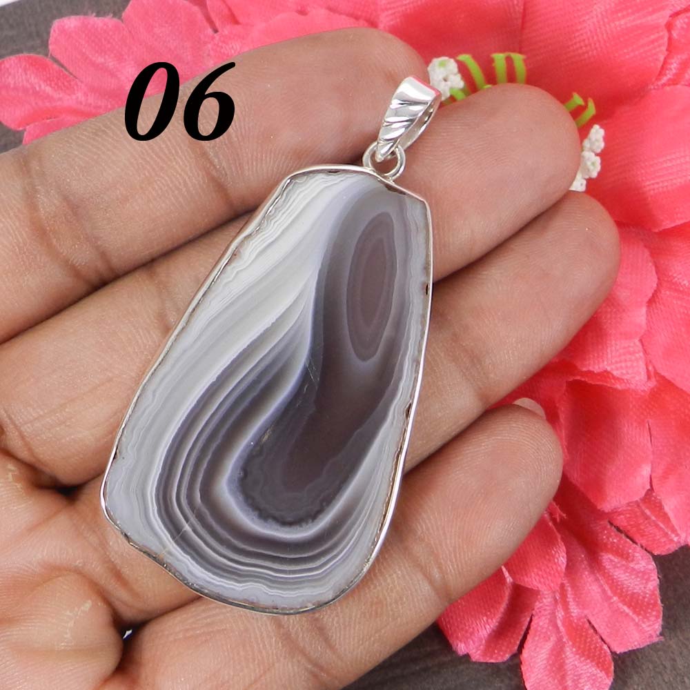 Natural Agate Slice 925 Sterling Silver Designer Bezel Set Pendant