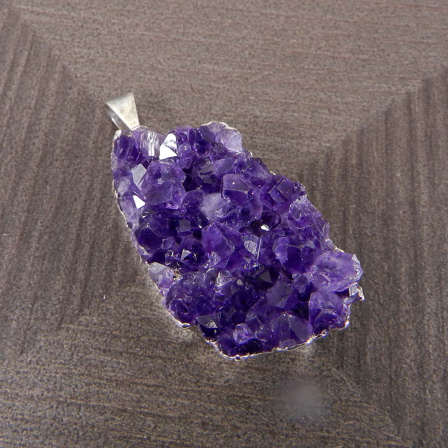 Natural Amethyst Druzy Rough Silver Electroplated Pendant