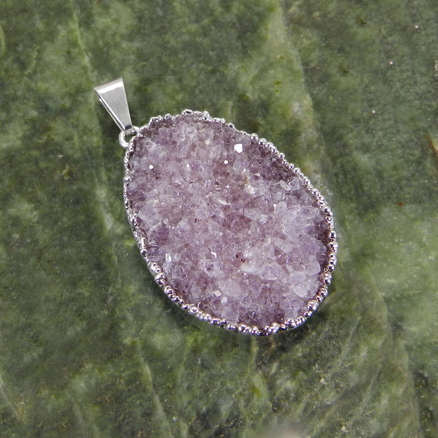 Natural Amethyst Druzy Rough Silver Electroplated Pendant