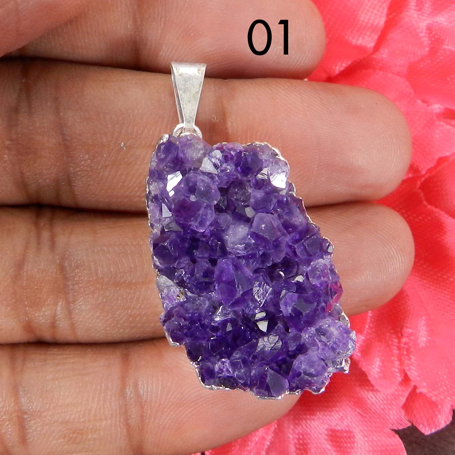 Natural Amethyst Druzy Rough Silver Electroplated Pendant
