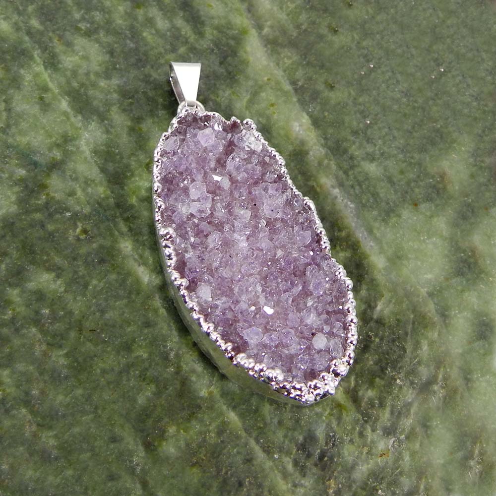 Natural Amethyst Druzy Rough Silver Electroplated Pendant