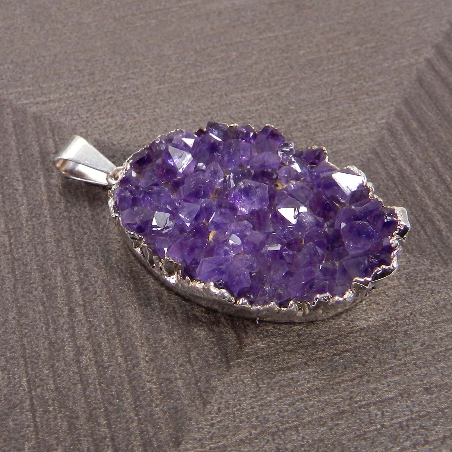 Natural Amethyst Druzy Rough Silver Electroplated Pendant