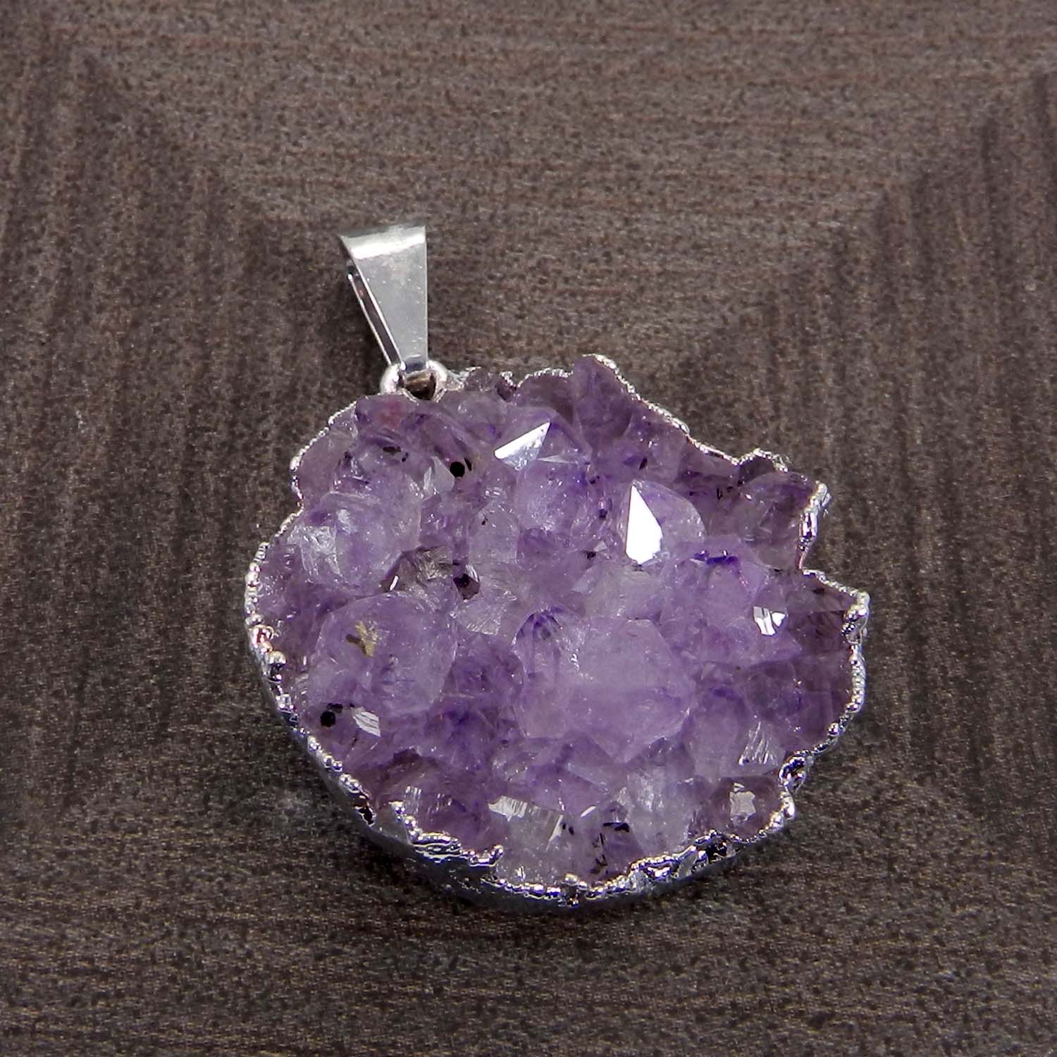 Natural Amethyst Druzy Rough Silver Electroplated Pendant