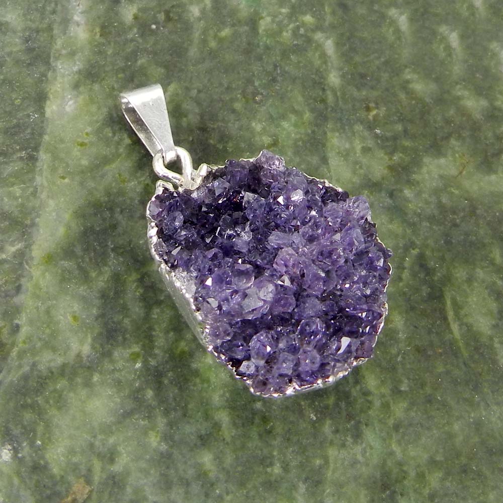 Natural Amethyst Druzy Rough Silver Electroplated Pendant