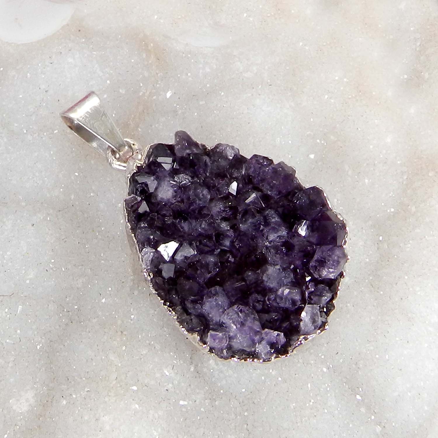 Natural Amethyst Druzy Rough Silver Electroplated Pendant