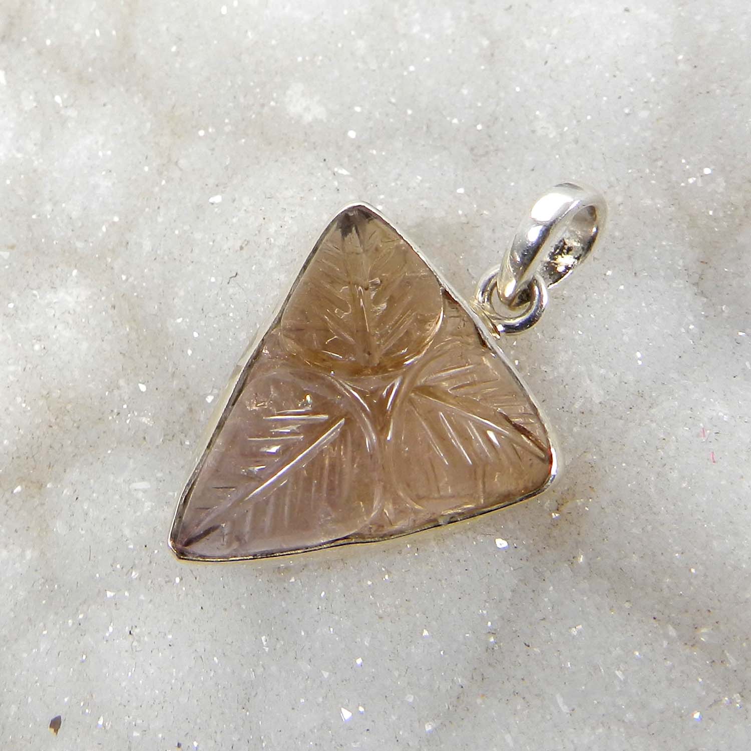 Natural Ametrine Leaf Carving 925 Sterling Silver Bezel Set Pendant