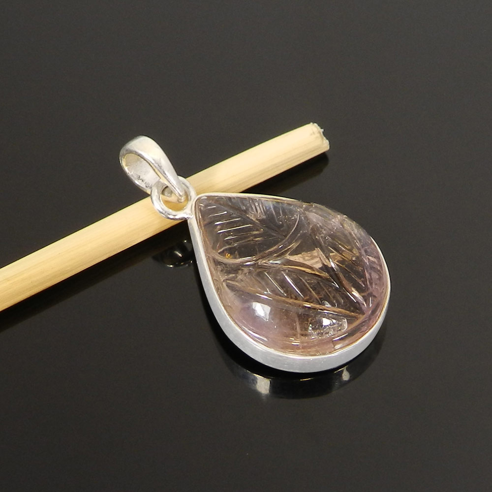 Natural Ametrine Leaf Carving 925 Sterling Silver Bezel Set Pendant