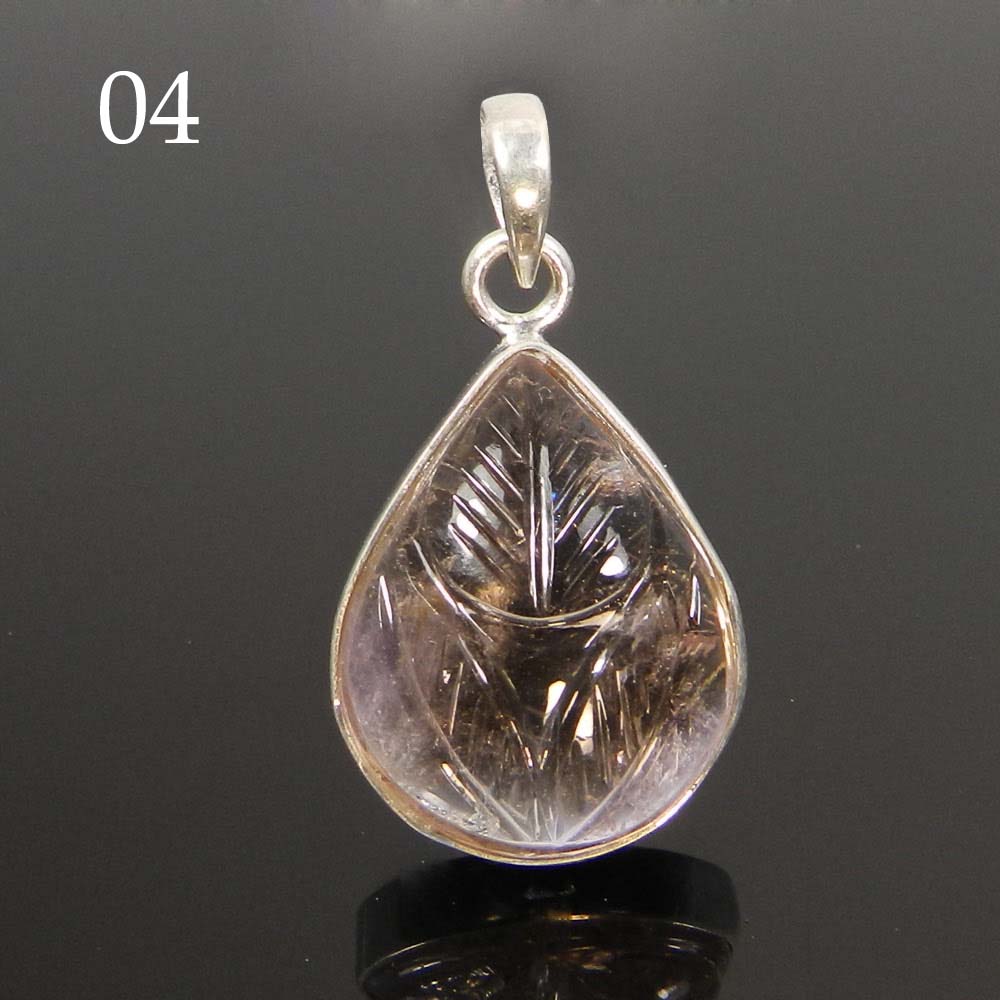 Natural Ametrine Leaf Carving 925 Sterling Silver Bezel Set Pendant