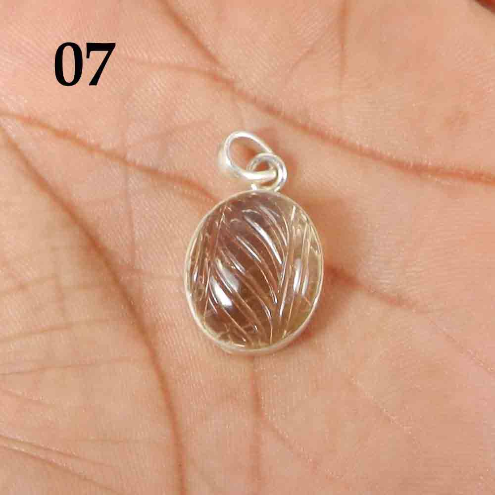 Natural Ametrine Leaf Carving 925 Sterling Silver Bezel Set Pendant