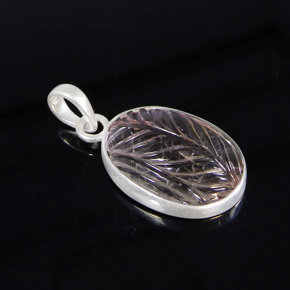 Natural Ametrine Leaf Carving 925 Sterling Silver Bezel Set Pendant