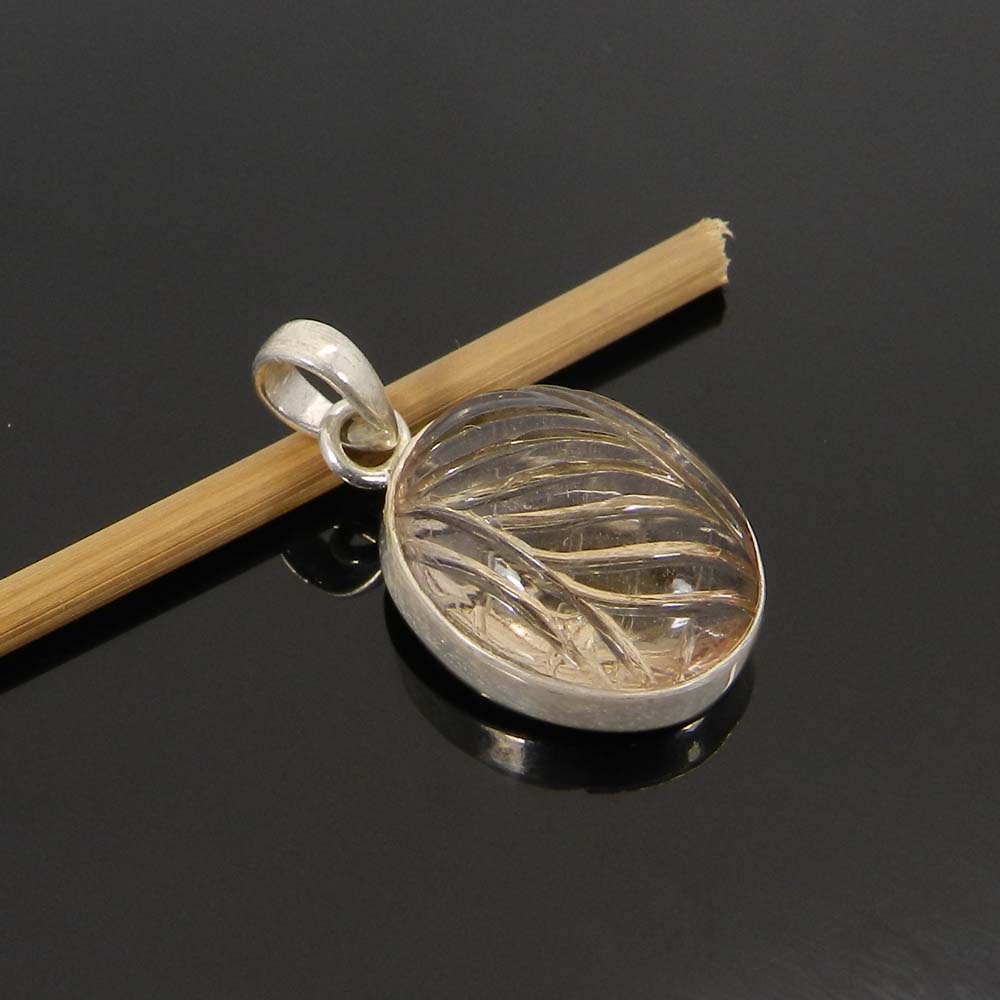 Natural Ametrine Leaf Carving 925 Sterling Silver Bezel Set Pendant