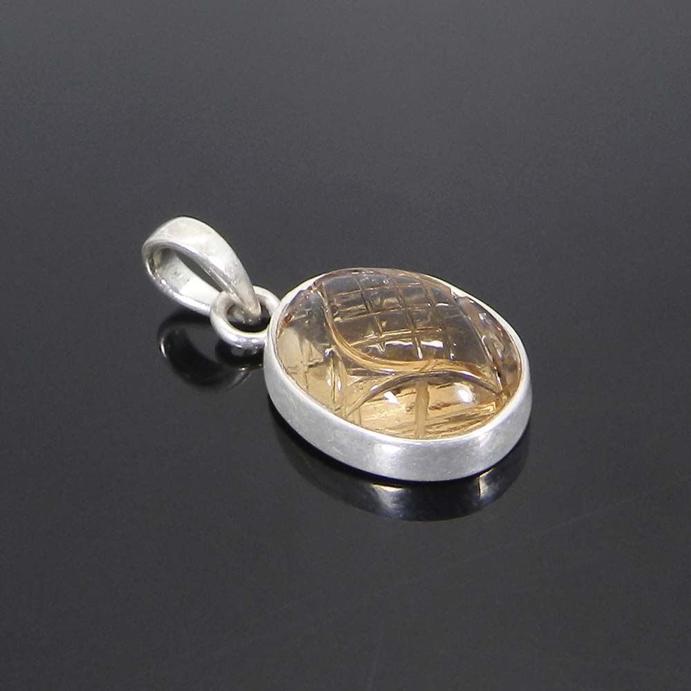 Natural Ametrine Leaf Carving 925 Sterling Silver Bezel Set Pendant