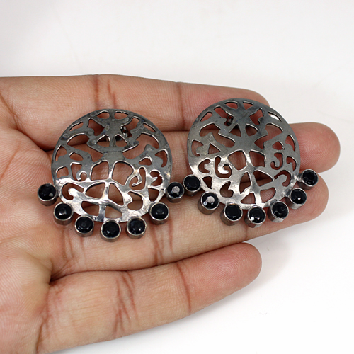 Natural Black Onyx Brass Black Ruthenium Plated Earring