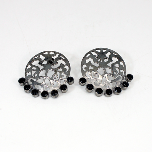 Natural Black Onyx Brass Black Ruthenium Plated Earring