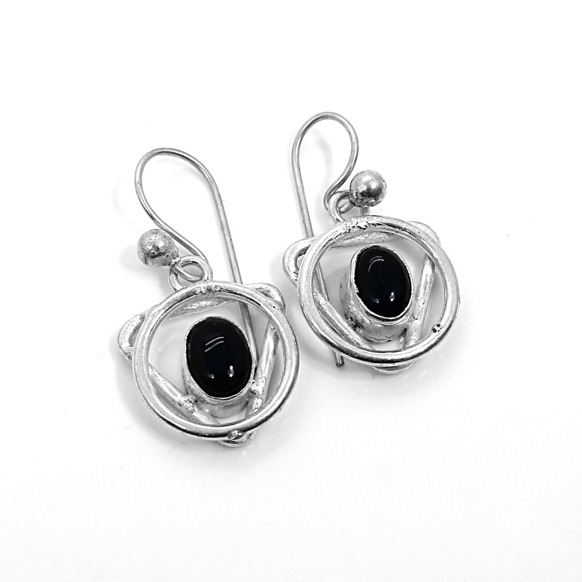 Natural Black Onyx Designer Silver Dangle Earrings